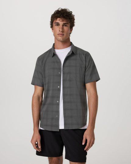 Short Sleeve Plaid Button Down Shirt | Dark Pewter