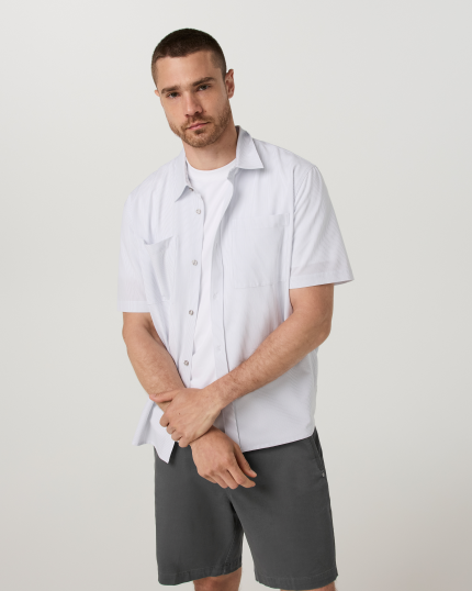 Short Sleeve Bridge Button Down - Relaxed Fit | White Dune Stripe